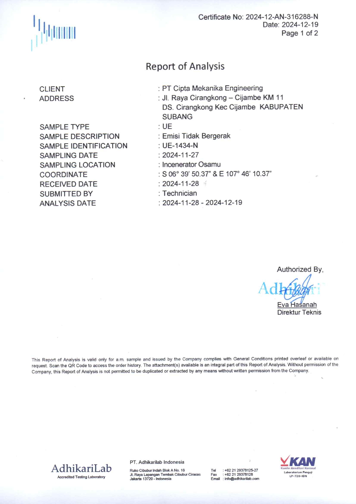 Sertifikat Uji Emisi KAN